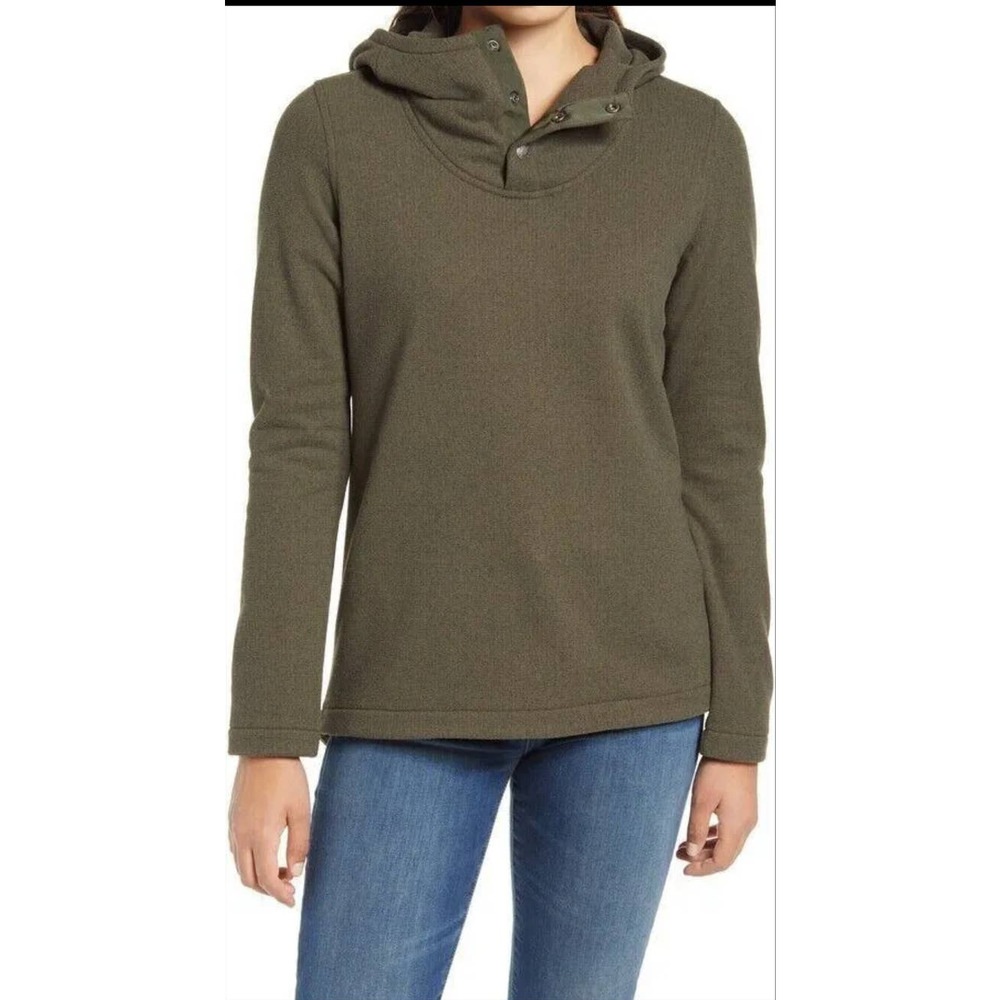 The North Face Womens Olive Green Snap Button Knit Stitch Hoodie Sweatshirt Sz S
